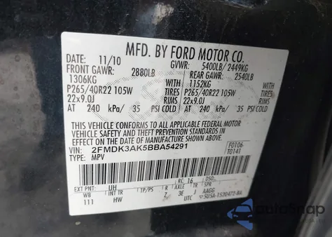 2011 Ford Edge Sport из США, поврежденный, VIN 2FMDK3AK5BBA54291